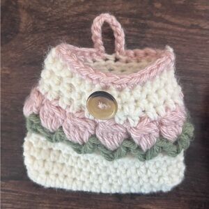 Handcrafted Pink and Cream Crochet Pouch